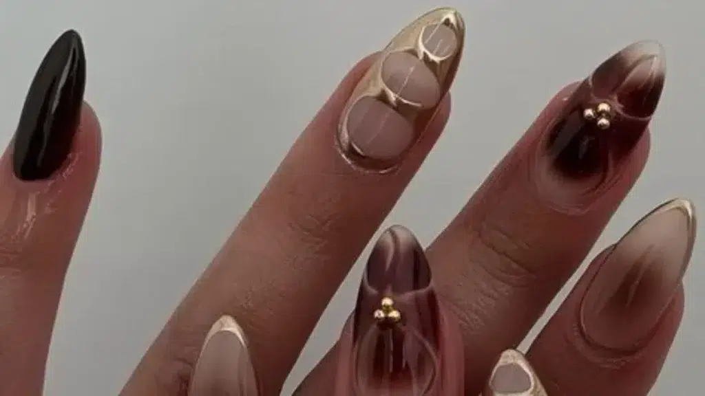Metallic Gold Accent nails