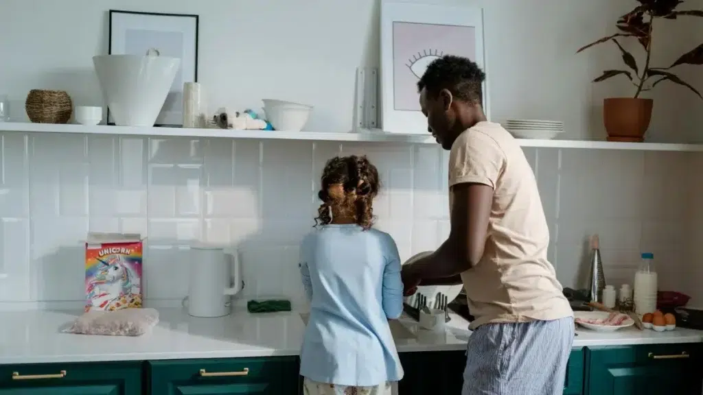 Girl and Man Standing beside Kitchen Counter Top - for mother's day