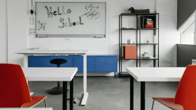 Hello School on white board in classroom