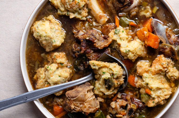 Lamb bone-and-vegetable soup with bread dumplings