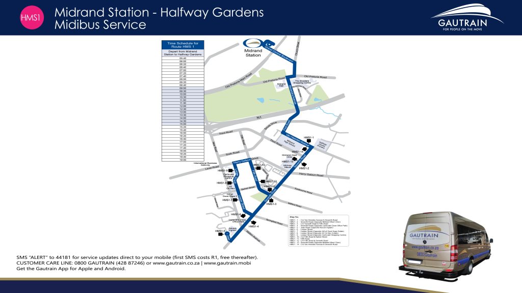 Halfway Gardens Gautrain MidiBus Route - Midrand Allandale Station