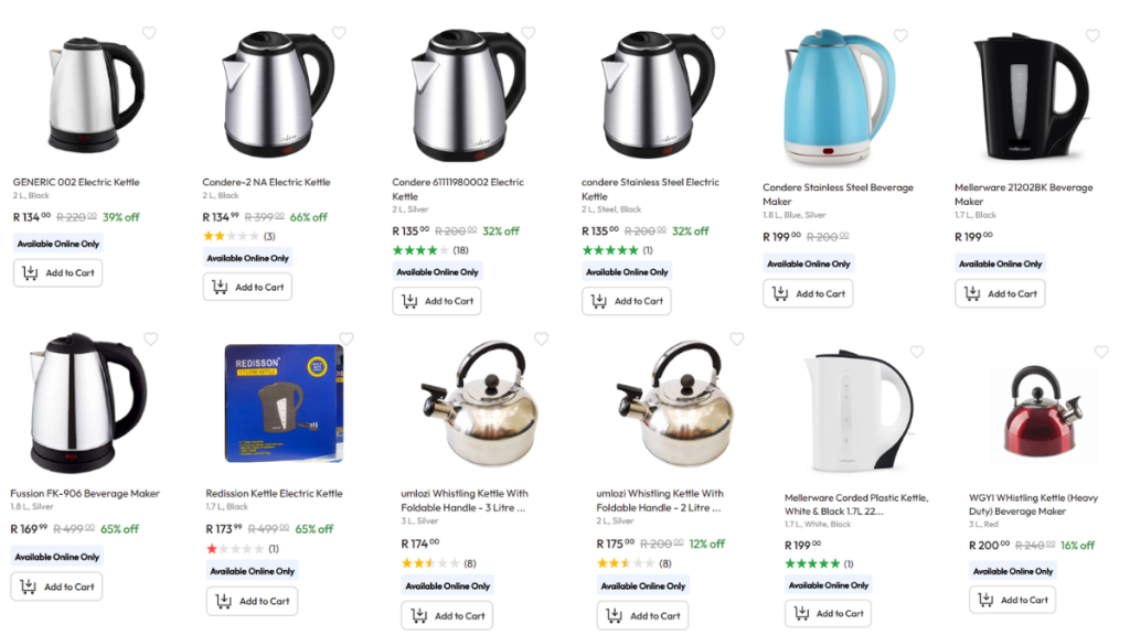 Makro Kettles under R200 offering