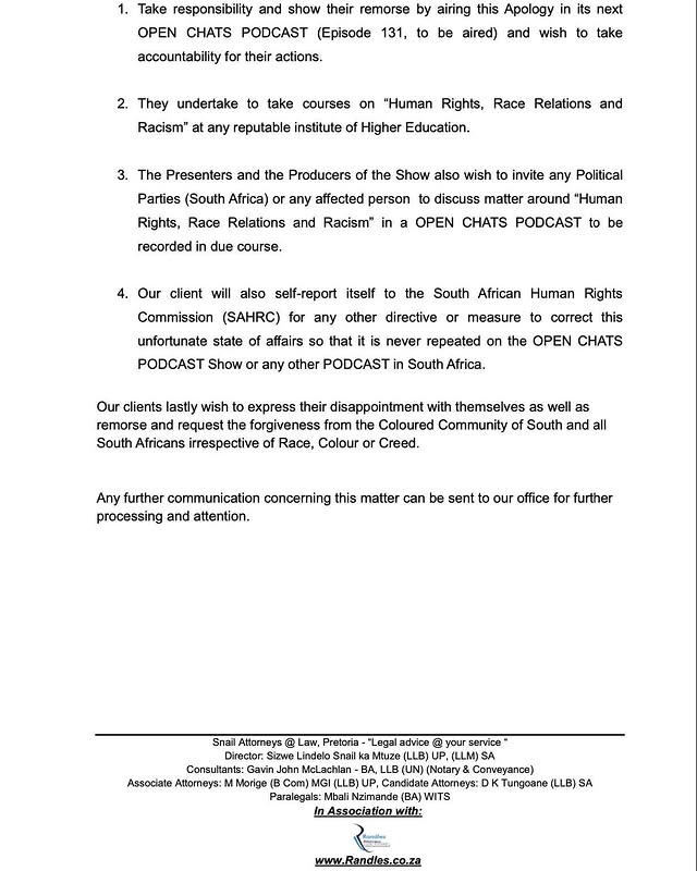 Open Chats podcast apology