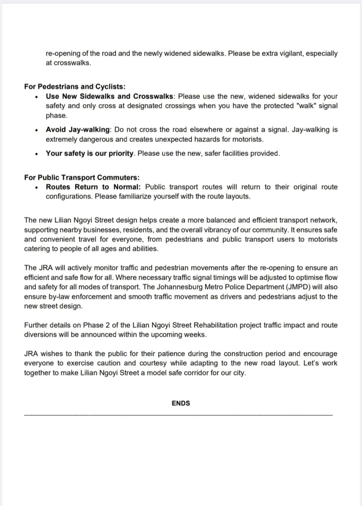 Lilian Ngoyi Street Reopens After Two-Year Closure in Joburg CBD