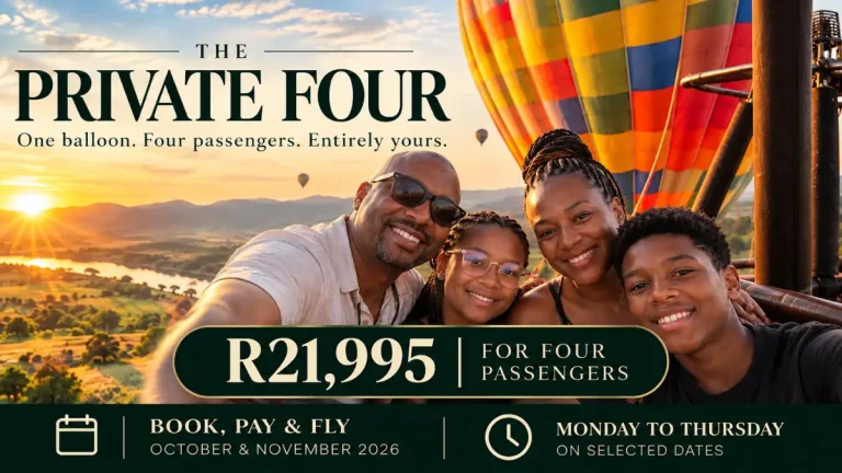 Bill Harrop’s Celebrates 45 Years With Private Sunrise Balloon Safari for Four Near Gauteng Bill Harrop’s Celebrates 45 Years With Private Sunrise Balloon Safari for Four Near Gauteng