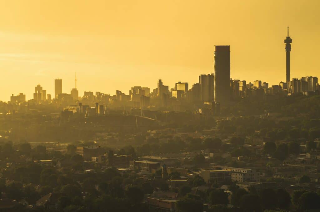 Johannesburg City Skyline at sunset.