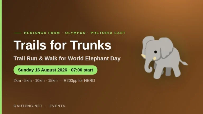 Trails for Trunks trail run and walk at Hedianga Farm Pretoria on 16 August 2026 for HERD elephants